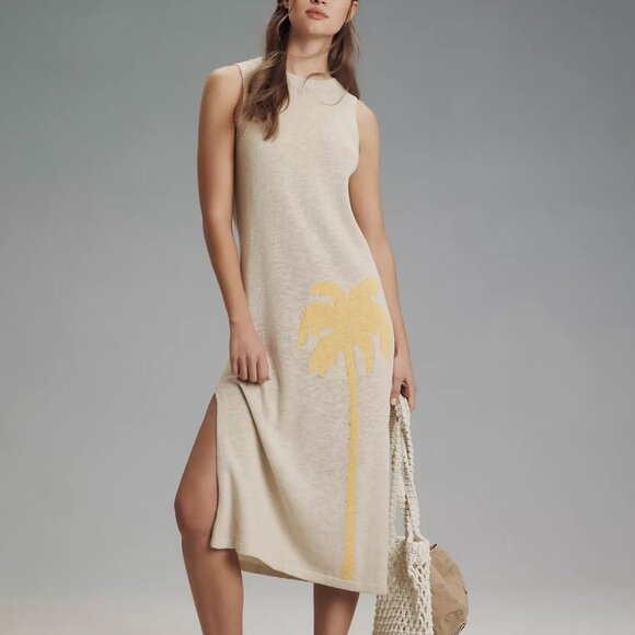 Anthropologie Spiritual Gangster Linen Blend Palm Lucy Tank Midi Dress